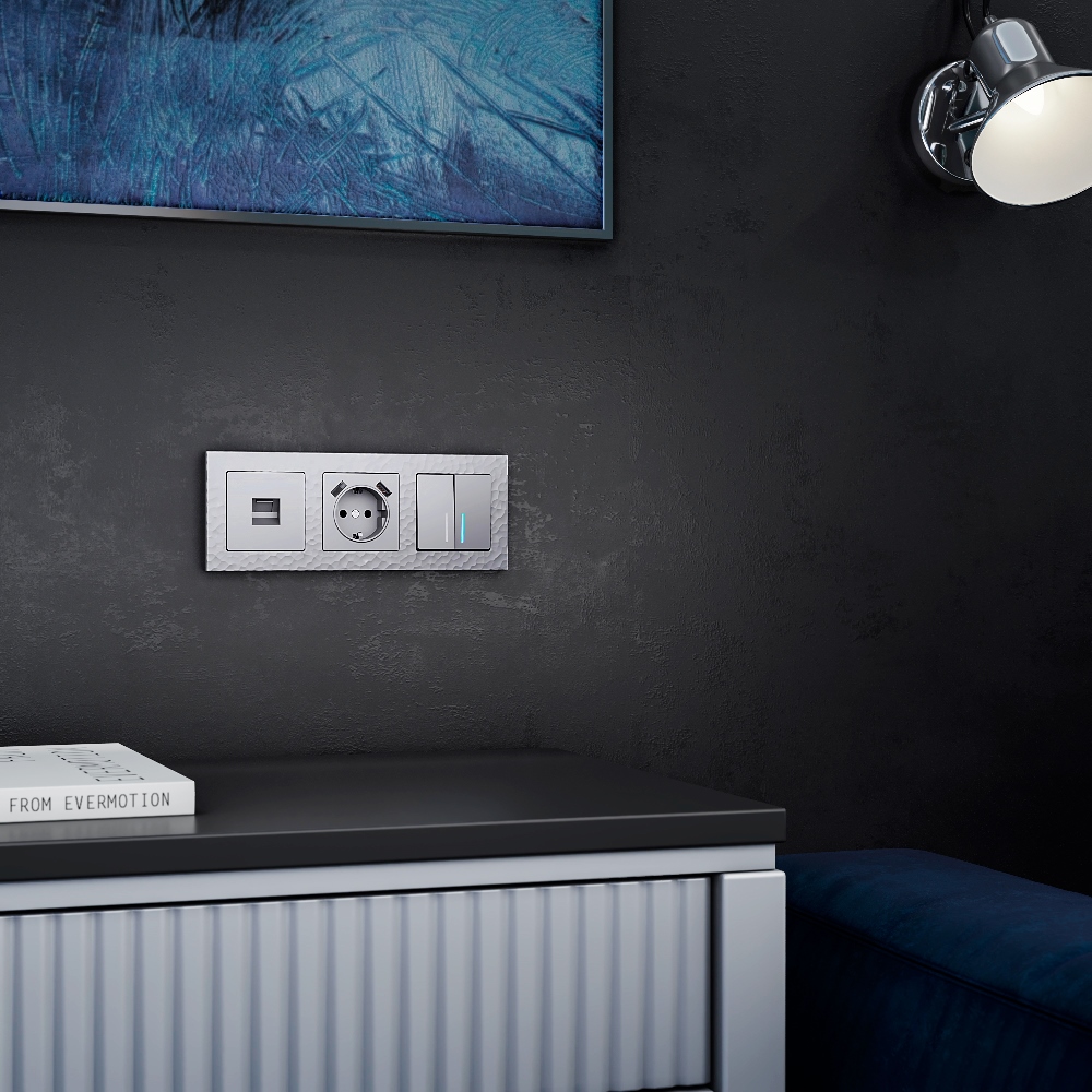 Выключатель двухклавишный встраиваемый Werkel с подсветкой Cеребряный W1120106 — изображение 3