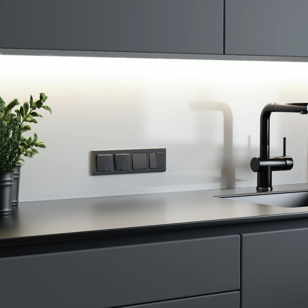 Выключатель двухклавишный встраиваемый проходной Werkel Графит матовый W1122064 — изображение 3