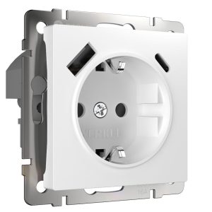 Розетка встраиваемая Werkel с заземлением, шторками и USB тип A+C Белый W1171701