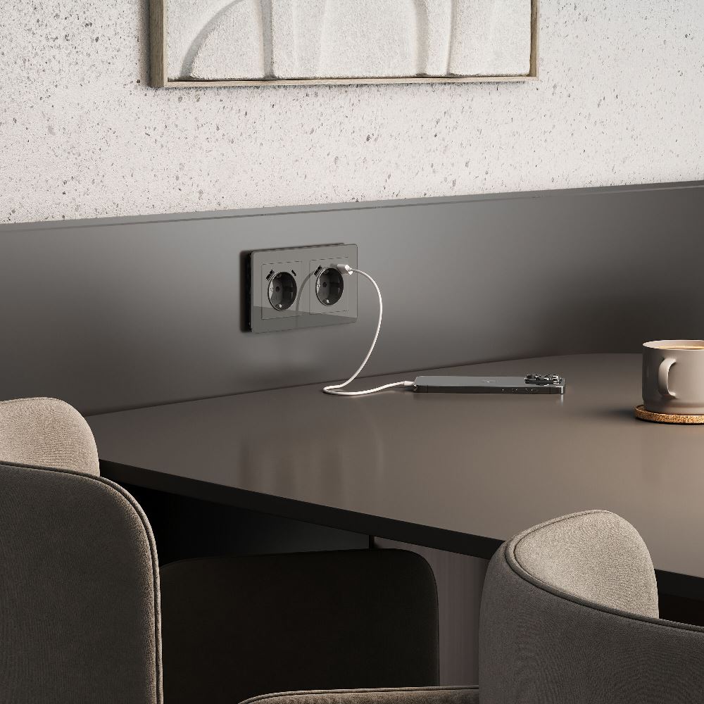 Розетка встраиваемая Werkel с заземлением, шторками и USB тип A+C Графит W1171744 — изображение 2