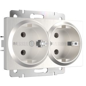 Розетка встраиваемая двойная Werkel с заземлением Перламутровый рифленый W1172013