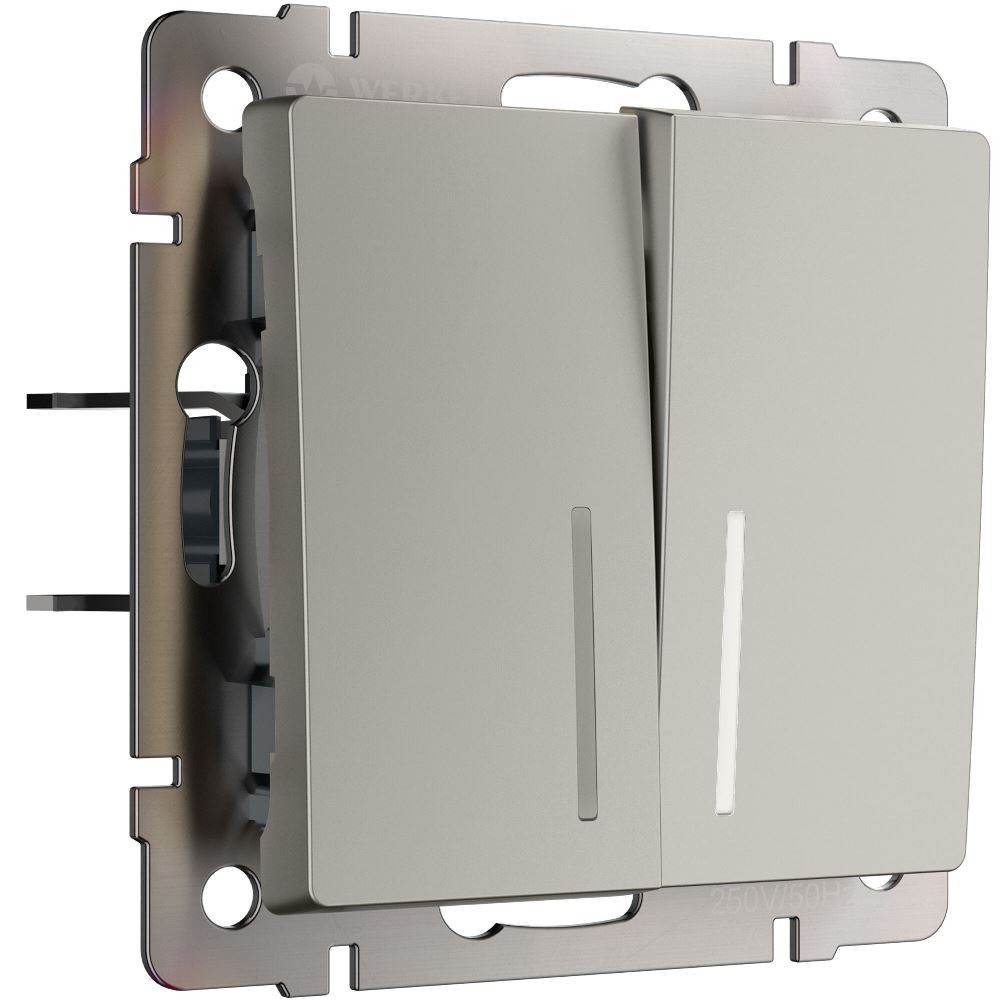 Выключатель двухклавишный встраиваемый проходной Werkel с подсветкой Дымчатый W1222104