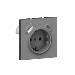 Розетка встраиваемая Donel R98 с заземлением и шторками + зарядка USB A+C 20W Шоколад матовый DA15500-DA22242