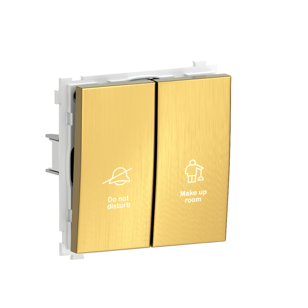 Выключатель двухклавишный встраиваемый Donel R98 Metal с символами DND/MUR Золото матовое DA25800-DA888BR