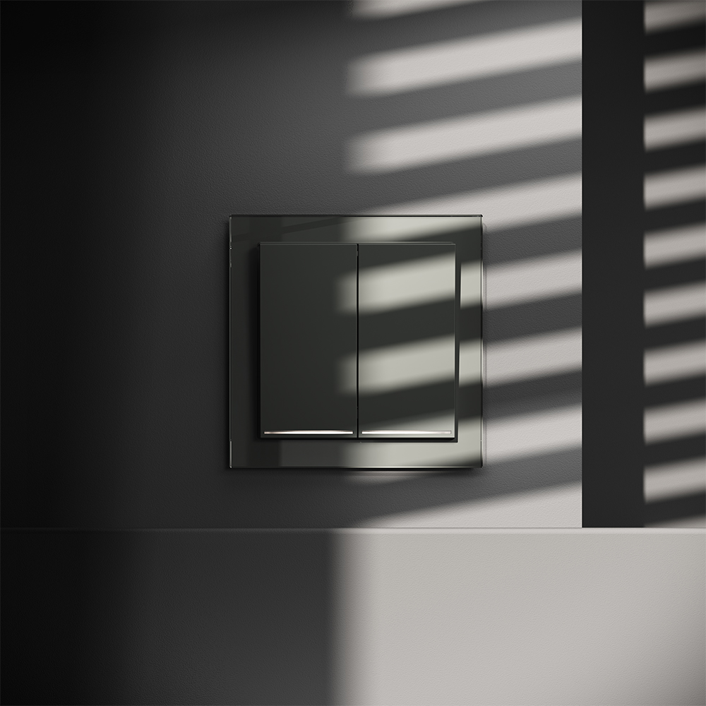 Выключатель двухклавишный встраиваемый Voltum S70 с подсветкой Титан VLS020206 — изображение 4