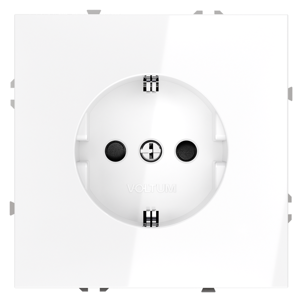 Розетка встраиваемая Voltum S70 с заземлением и шторками Белый Глянцевый VLS040201