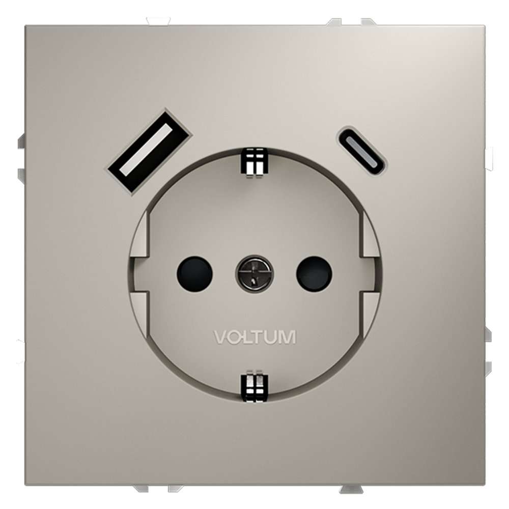 Розетка встраиваемая Voltum S70 с заземлением, шторками и USB A+C Кашемир VLS040503