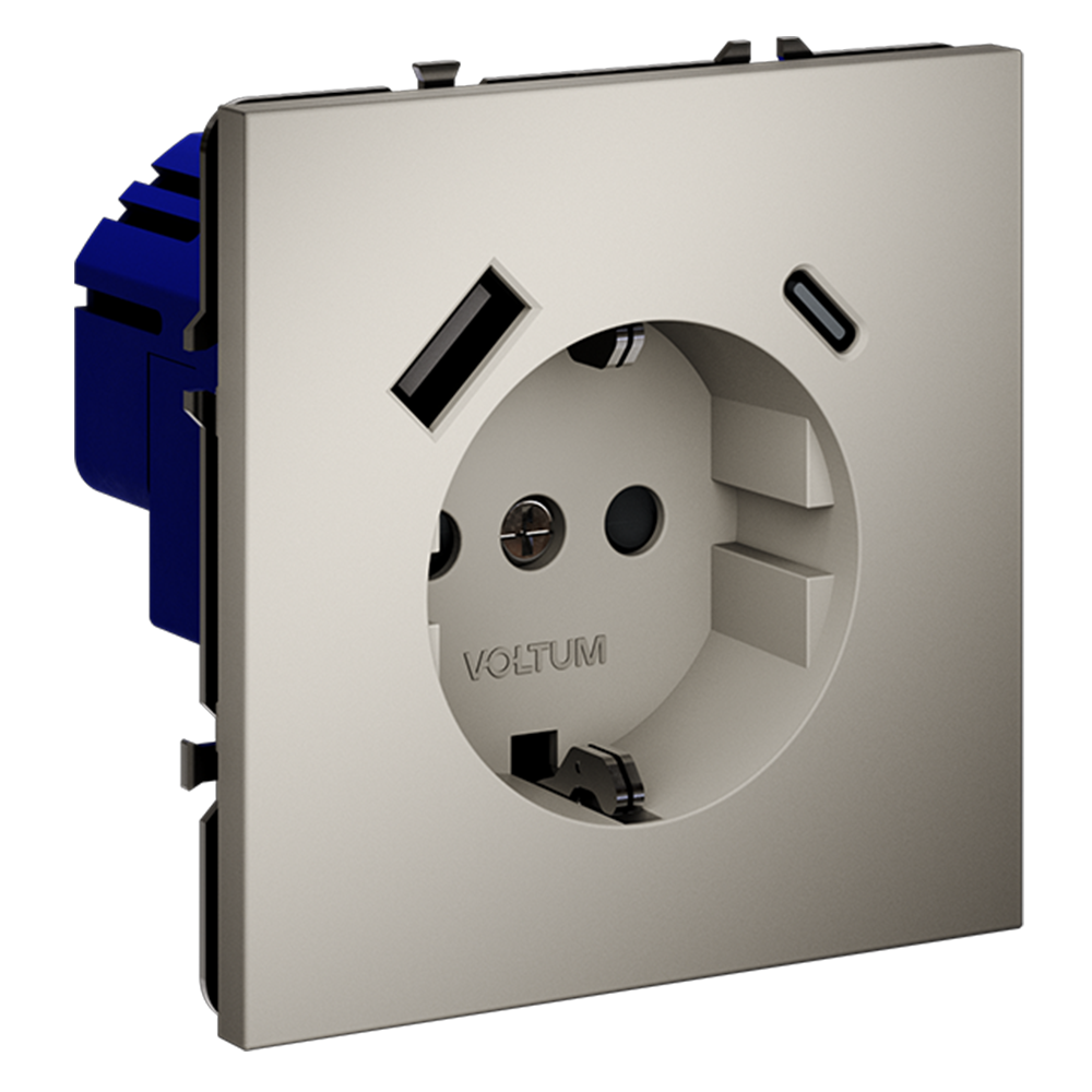 Розетка встраиваемая Voltum S70 с заземлением, шторками и USB A+C Кашемир VLS040503 — изображение 2