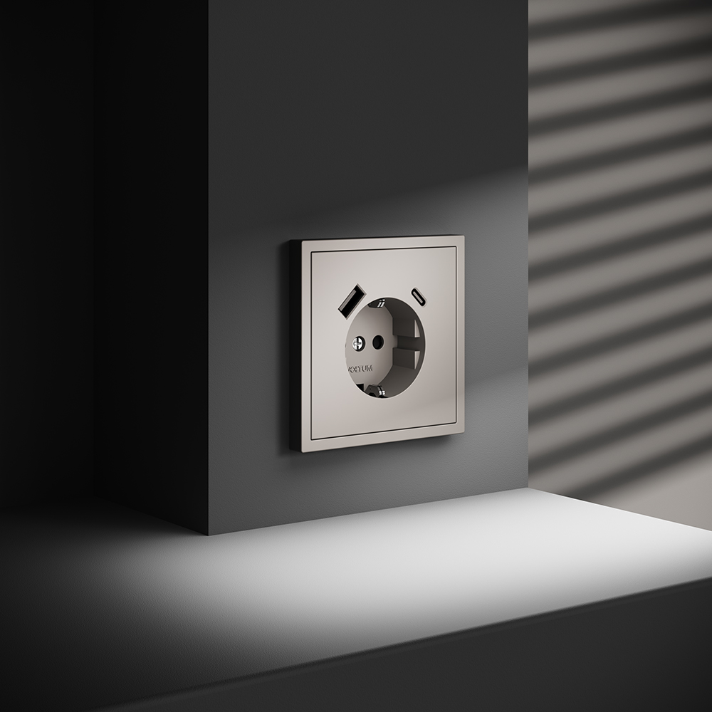 Розетка встраиваемая Voltum S70 с заземлением, шторками и USB A+C Кашемир VLS040503 — изображение 4